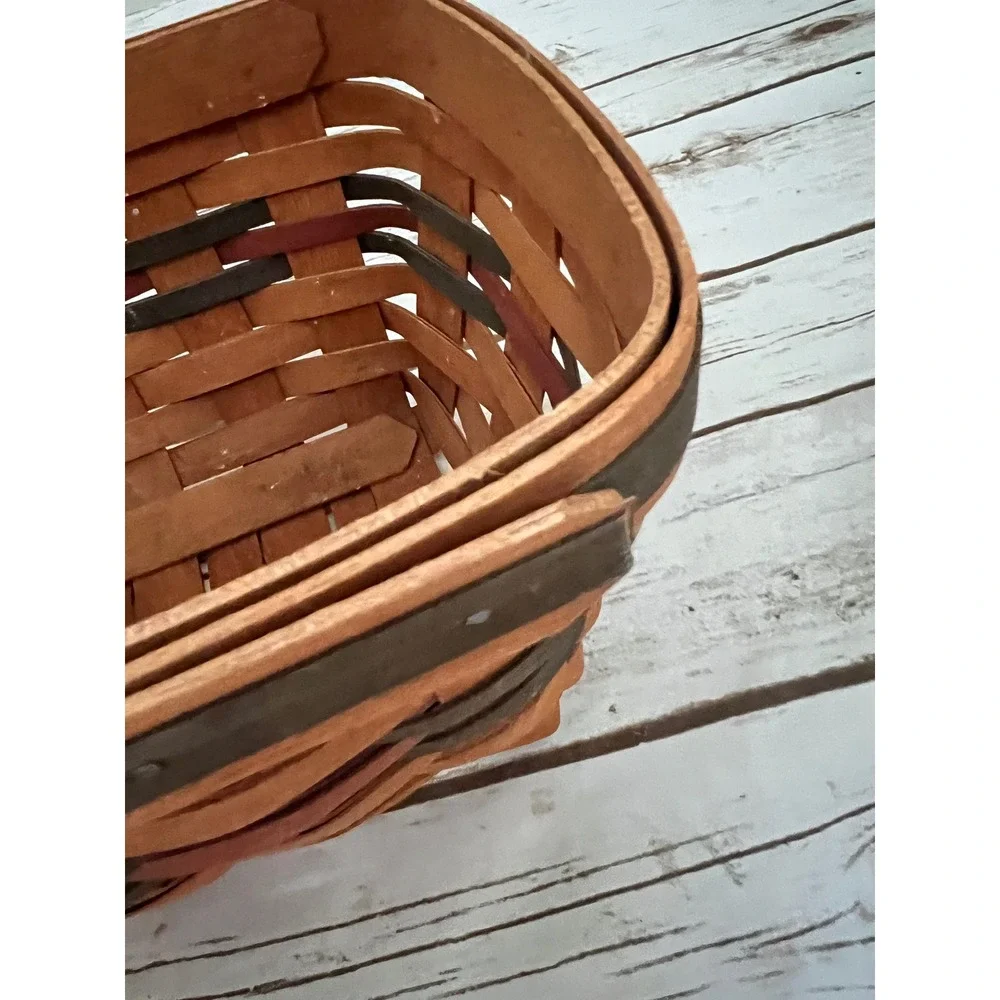 Longaberger Basket Brown Green Red Handwoven Dated 1991 Small 8.5
